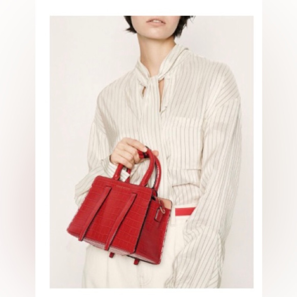 Charles & Keith Red Top Handle Bag | Croc-embossing | Never Used - Picture 2 of 6